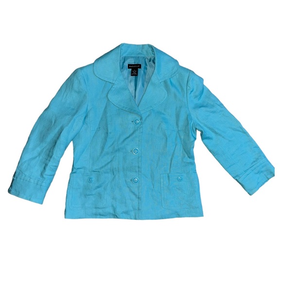 Vintage 90s 100% Linen Rafaela Womens Size Small Blue Blazer Jacket - Picture 1 of 5